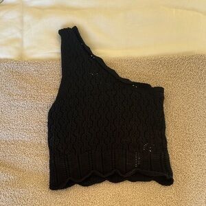 Zara Black One-Shoulder Knit Crop Top